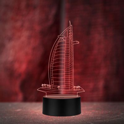 3D Illusion Burj-al-arab Led Night Lamp Multicolored Light Gift for Birthday